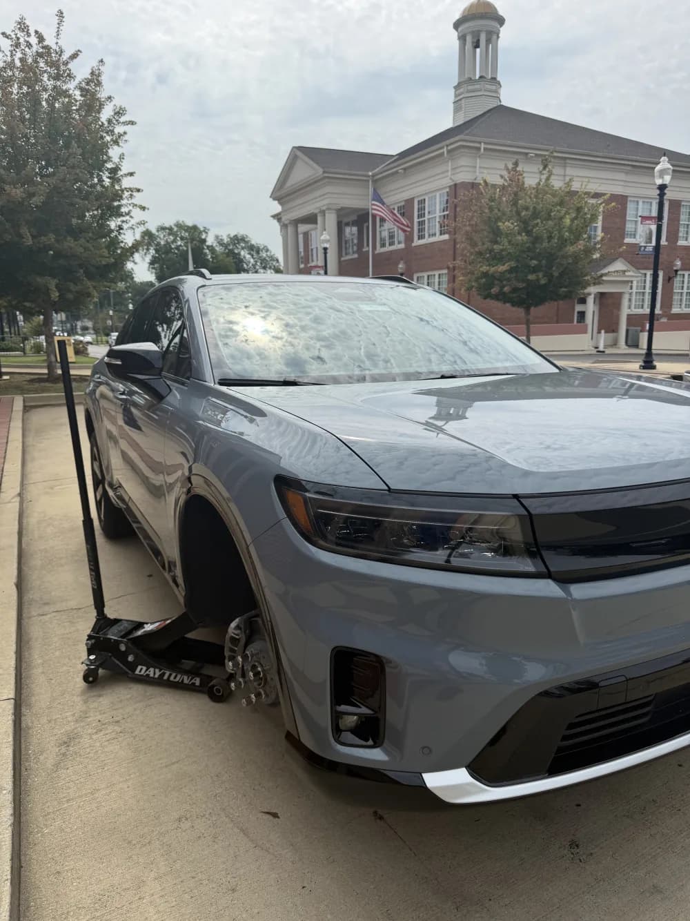 Roadside tire service outside the Oxford courthouse